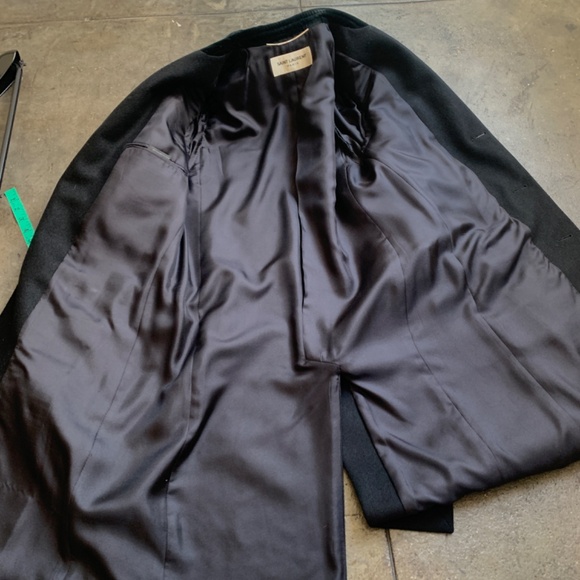 Hedi Slimane × Saint Laurent Paris $4,500 Heavy Lurex Wool and Silk Long Coat Br - Picture 3 of 14